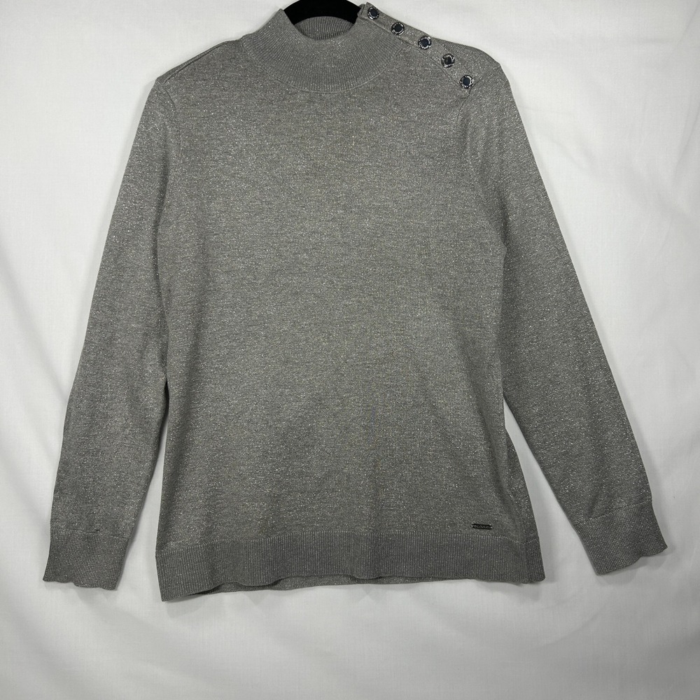 Calvin Klein Silver Metallic Shimmer Mock Neck Sweater Top M